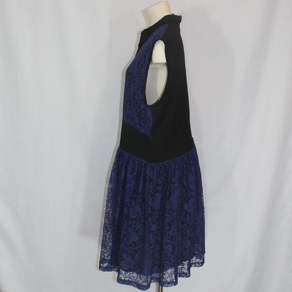 ASOS curve navy blue lace dress, button front, black collar mini size 18 - Picture 4 of 8
